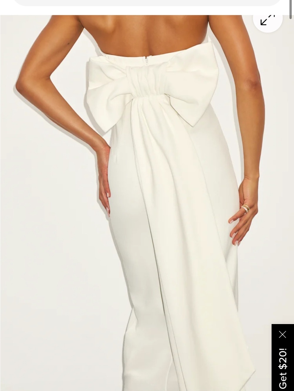 Lulu's Off-Shoulder White Backless Gown with Oversized Bow